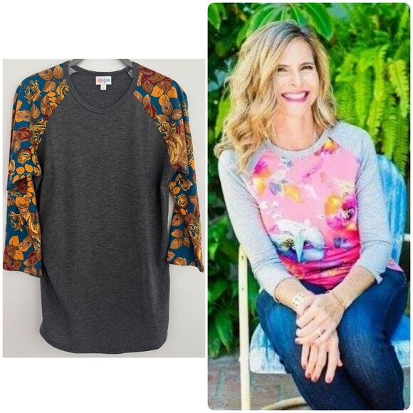 Lularoe Randy Top in a Floral Print/Heathered Grey - Picture 1 of 6